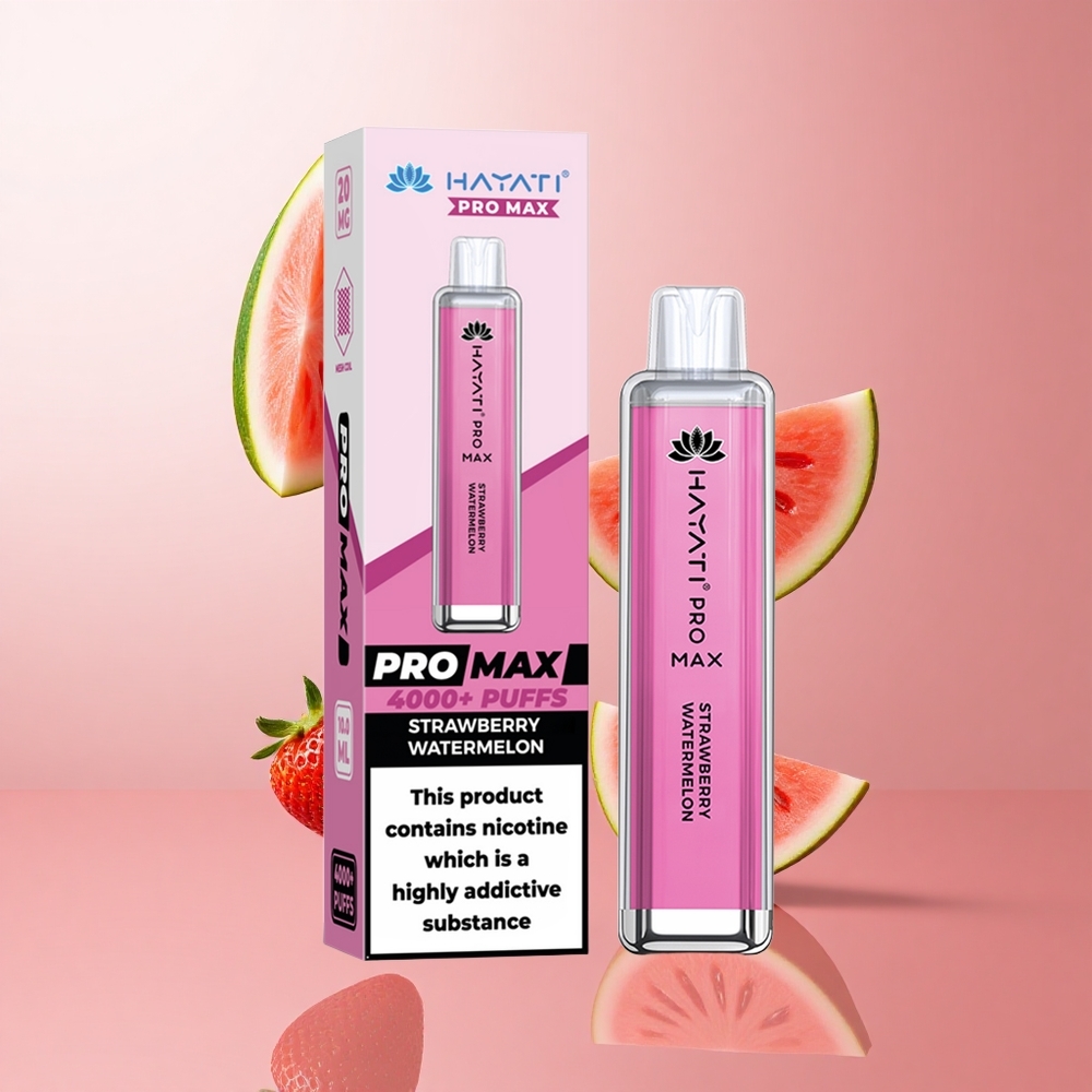 Hayati Pro Max 4000 Puffs Fraise Pastèque Dual 1.1 Ohm Mesh Coil LED Cristal rechargeable wholesale Suisse
