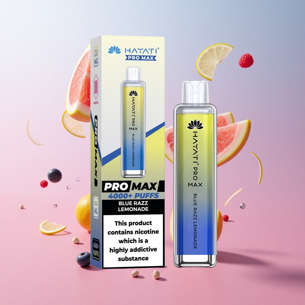 Hayati Pro Max 4000 Puffs Vape Jetable Bleu Framboise Citronnade Batterie Rechargeable 1400mAh wholesale Suisse