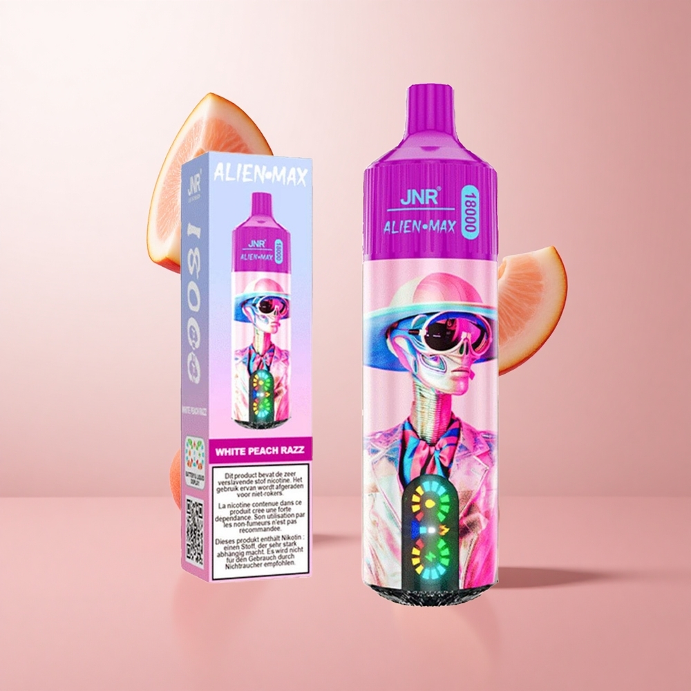 JNR Alien Max 18000 Puffs Pêche Blanche Framboise Affichage LED Intelligent Dual Mesh Coil wholesale Suisse
