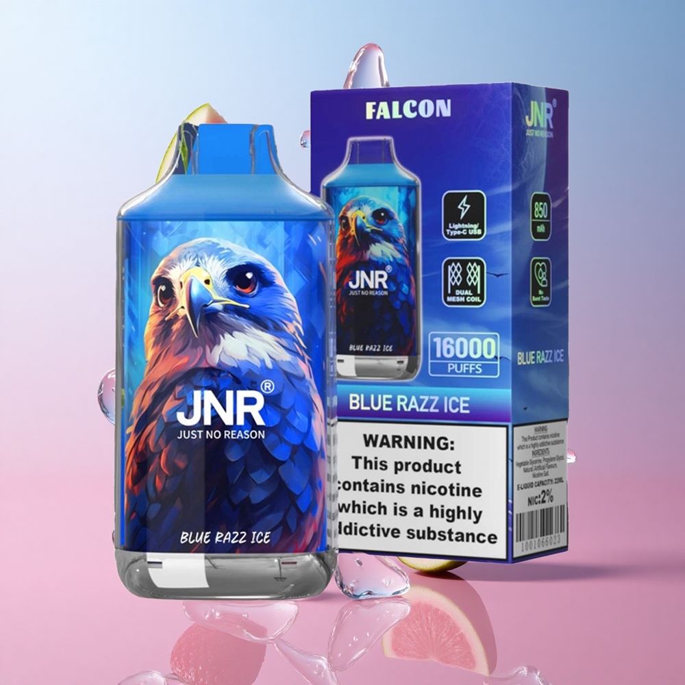 JNR Falcon 16000 Puffs Blue Razz Glace Dual Mesh Coil wholesale Suisse