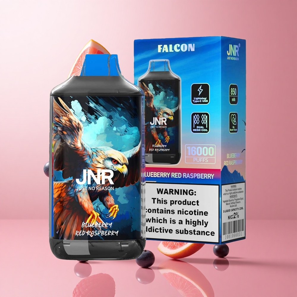 JNR Falcon 16000 Puffs Myrtille Framboise Rouge Dual Mesh Coil LED Display wholesale Suisse
