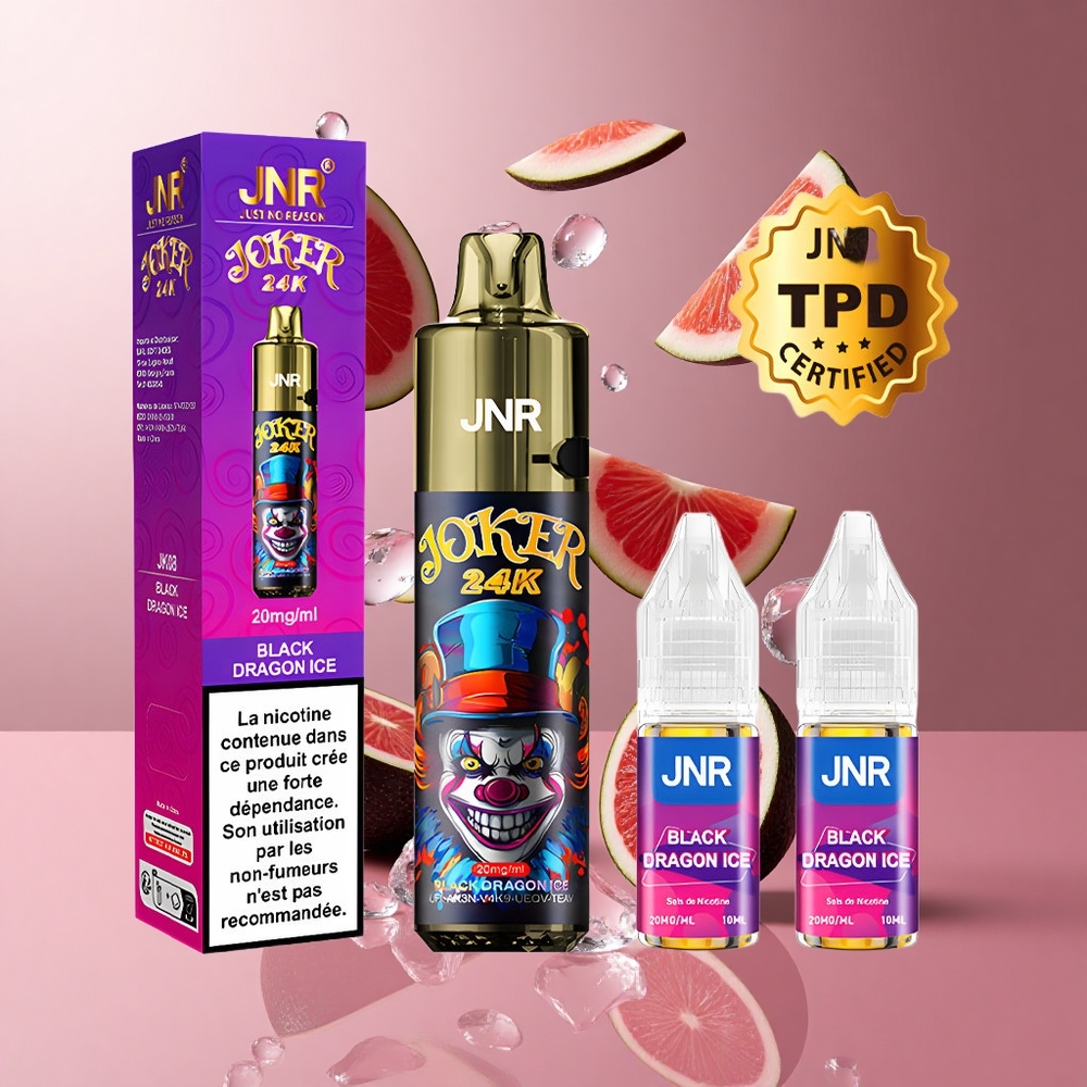 JNR Joker 24000 Puffs Glace Dragon Noir Pod Rechargeable 2+10ml wholesale Suisse