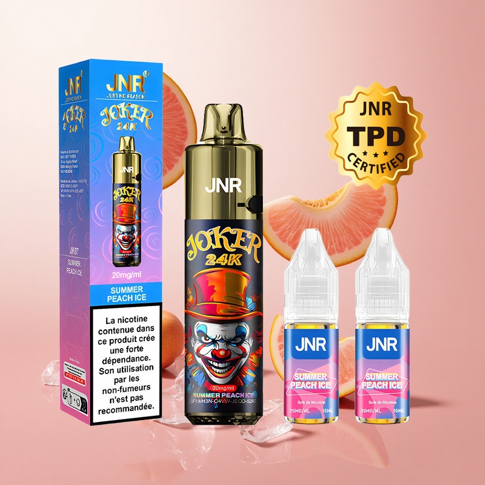 JNR Joker 24K Puffs Pêche Estivale Glacée avec Pod Rechargeable 2+10ml et Batterie 800mAh wholesale Suisse