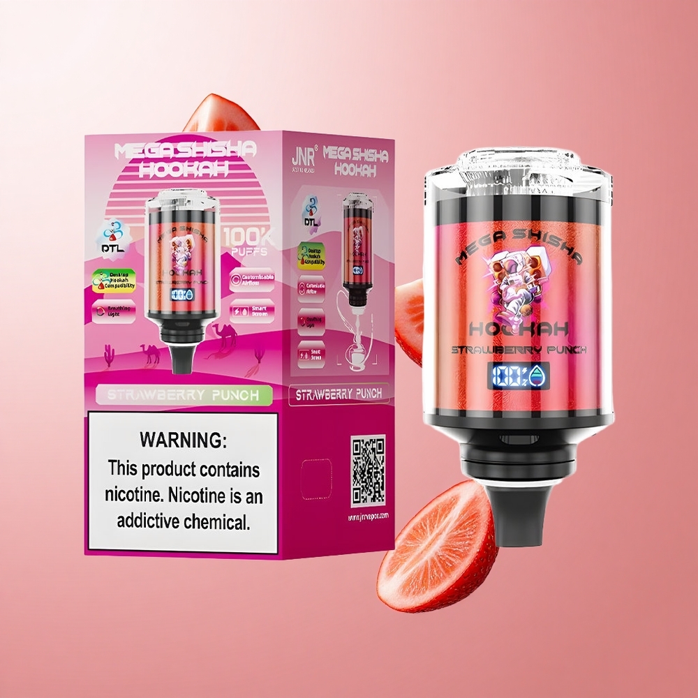 JNR Mega Shisha Hookah 100K Fraise Punch Écran Intelligent Compatible Bureau wholesale Suisse