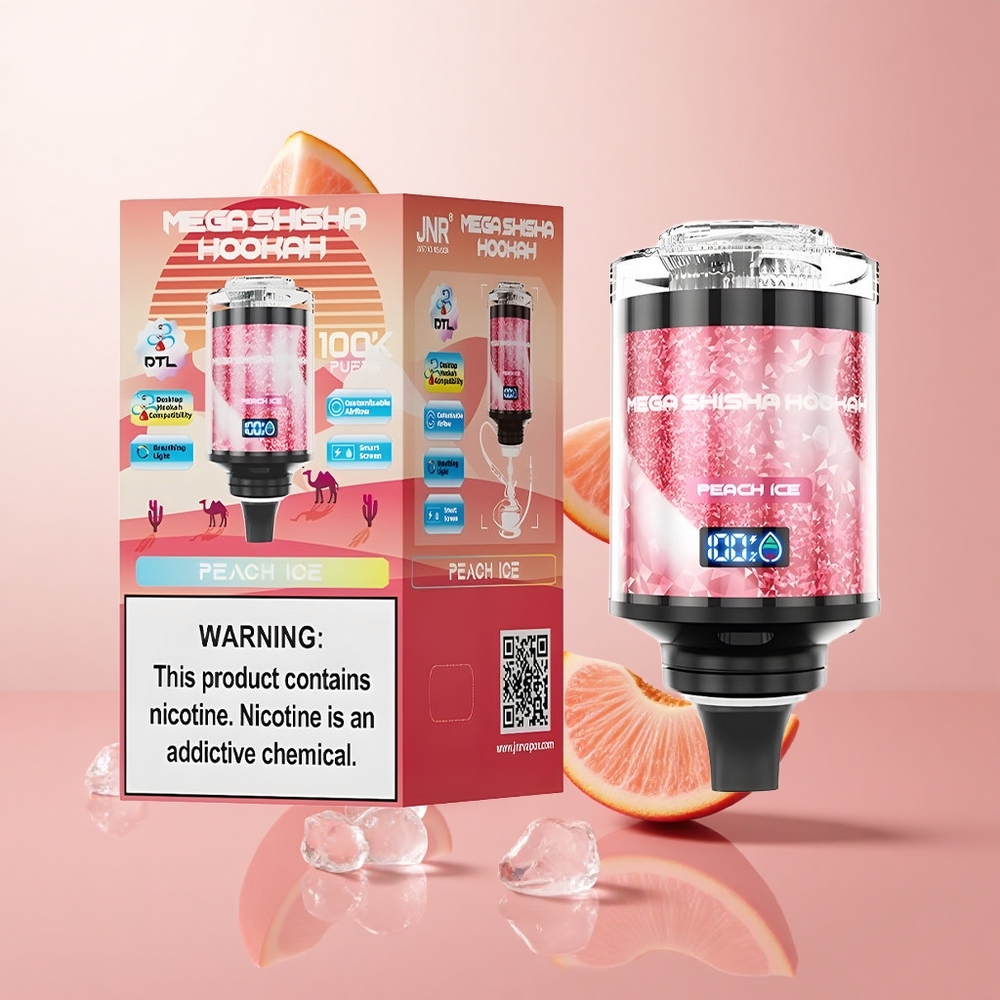 JNR Mega Shisha Hookah 100K Pêches Glacées Compatible Bureau 60ml écran intelligent wholesale Suisse