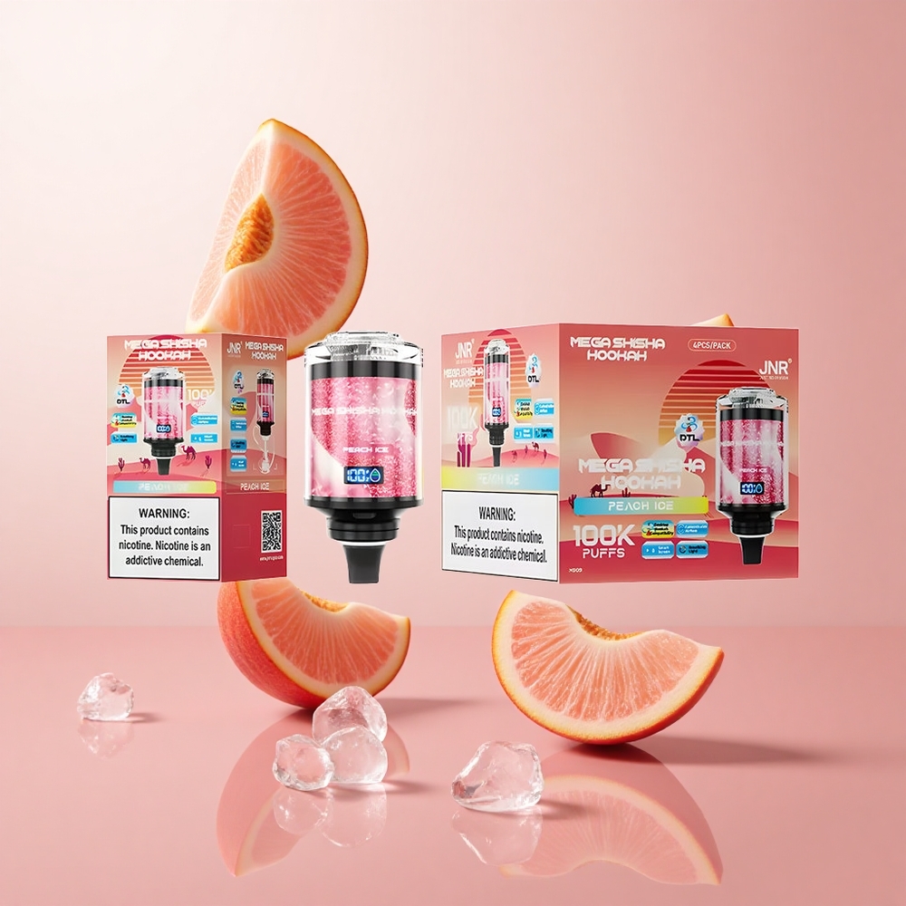 JNR Mega Shisha Hookah 100K Pêches Glacées Compatible Bureau 60ml écran intelligent wholesale Suisse